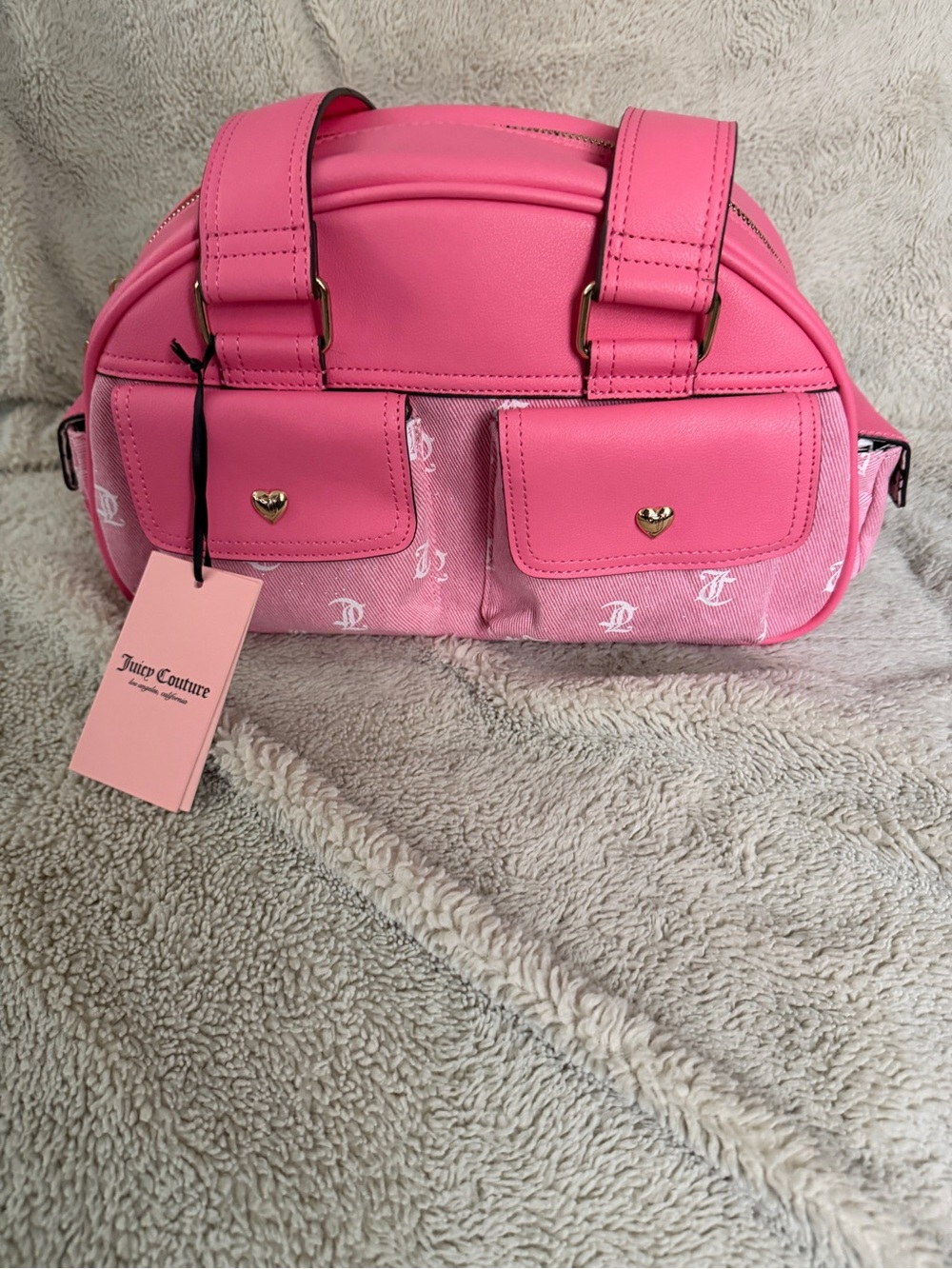 Juicy Couture Hot Pink Dome Satchel with Gold Heart Accents